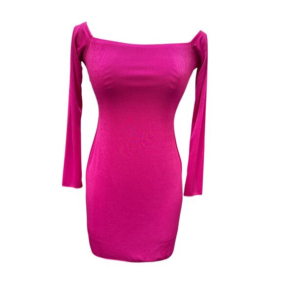 naked wardrobe Dresses & Skirts - Naked Wardrobe Women's Off The Shoulder Long Sleeve Mini Dress Pink Size XL